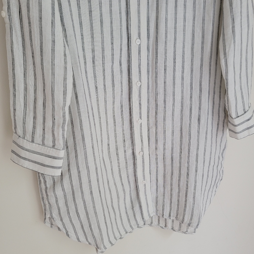 NWT Quince 100% European Linen Shirt Dress, Oatmeal +  Black Stripe, XS - Picture 3 of 11